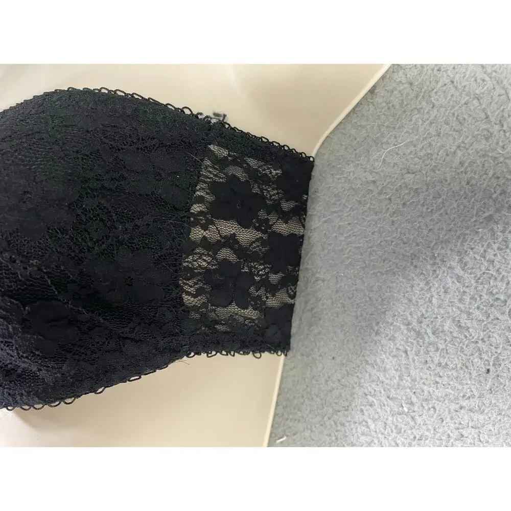 Rene Rofe Black Lace Bandeau Bra‎ M/L Strapless Bralette Removable Pads NWT - Picture 10 of 12